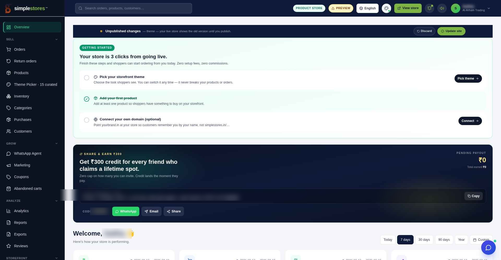 Merchant dashboard — Overview